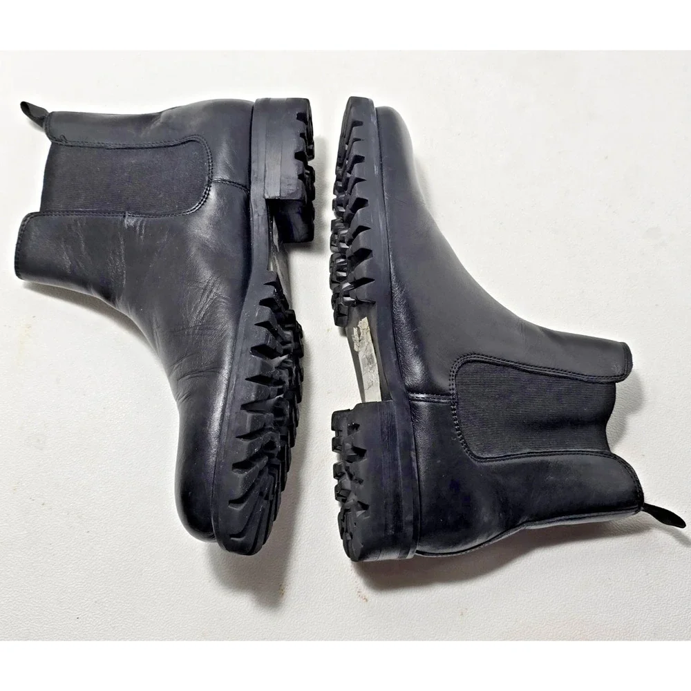 Saks Fifth Avenue BARI Black Leather Round Toe Boots Men’s Size 8 M